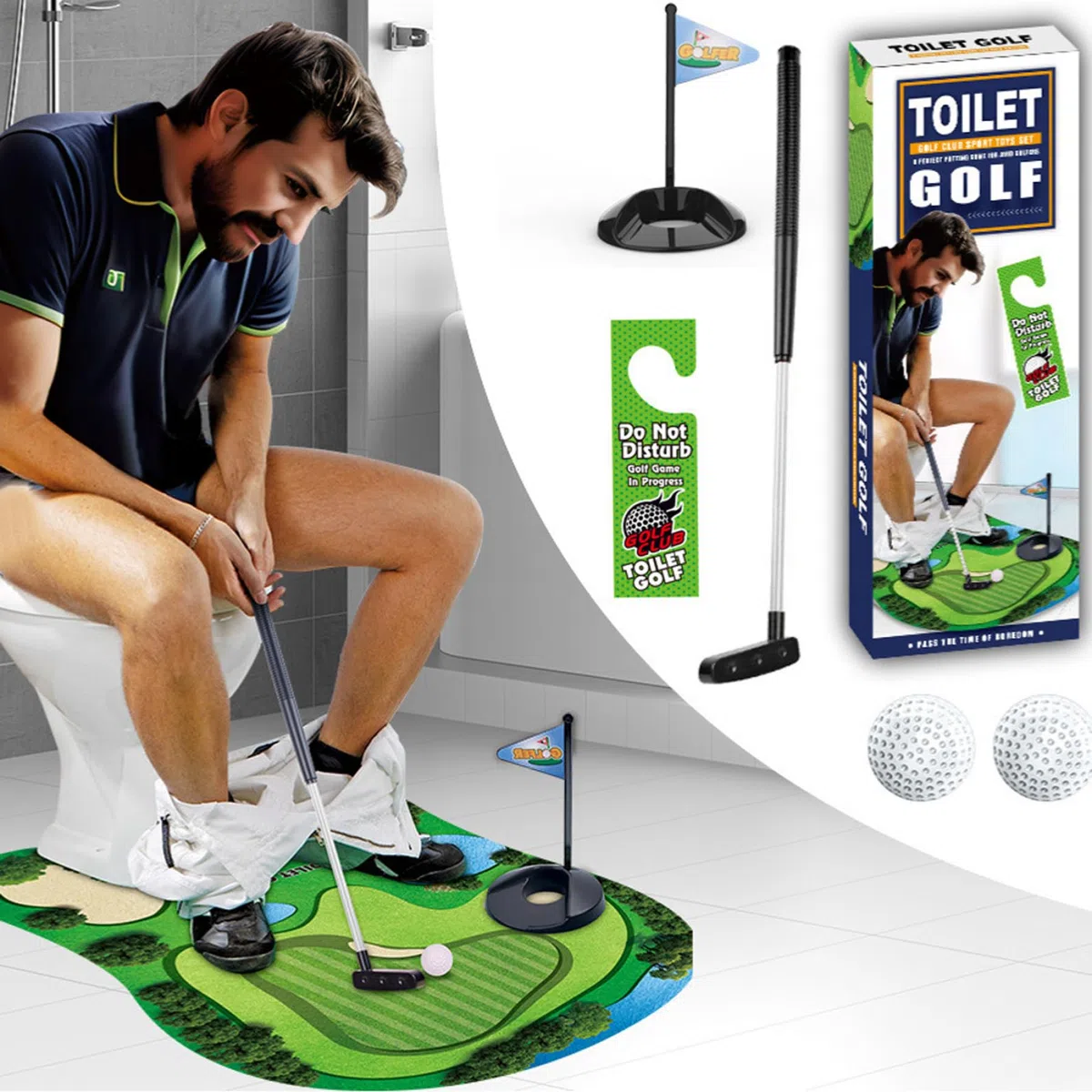 Juego de Golf para Inodoro, 1 Juego de práctica de Golf para Inodoro, Incluye Bolas de Putter, Mini Divertido para niños, Hombres, papá, Novio, Cualquier baño