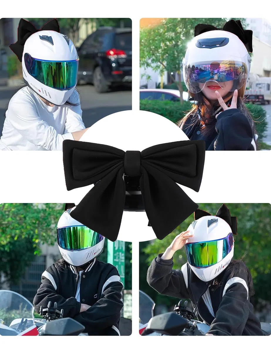 Funda para Casco de Motocicleta para Mujeres, Decoración con Lazo de Tela Dulce, Negro