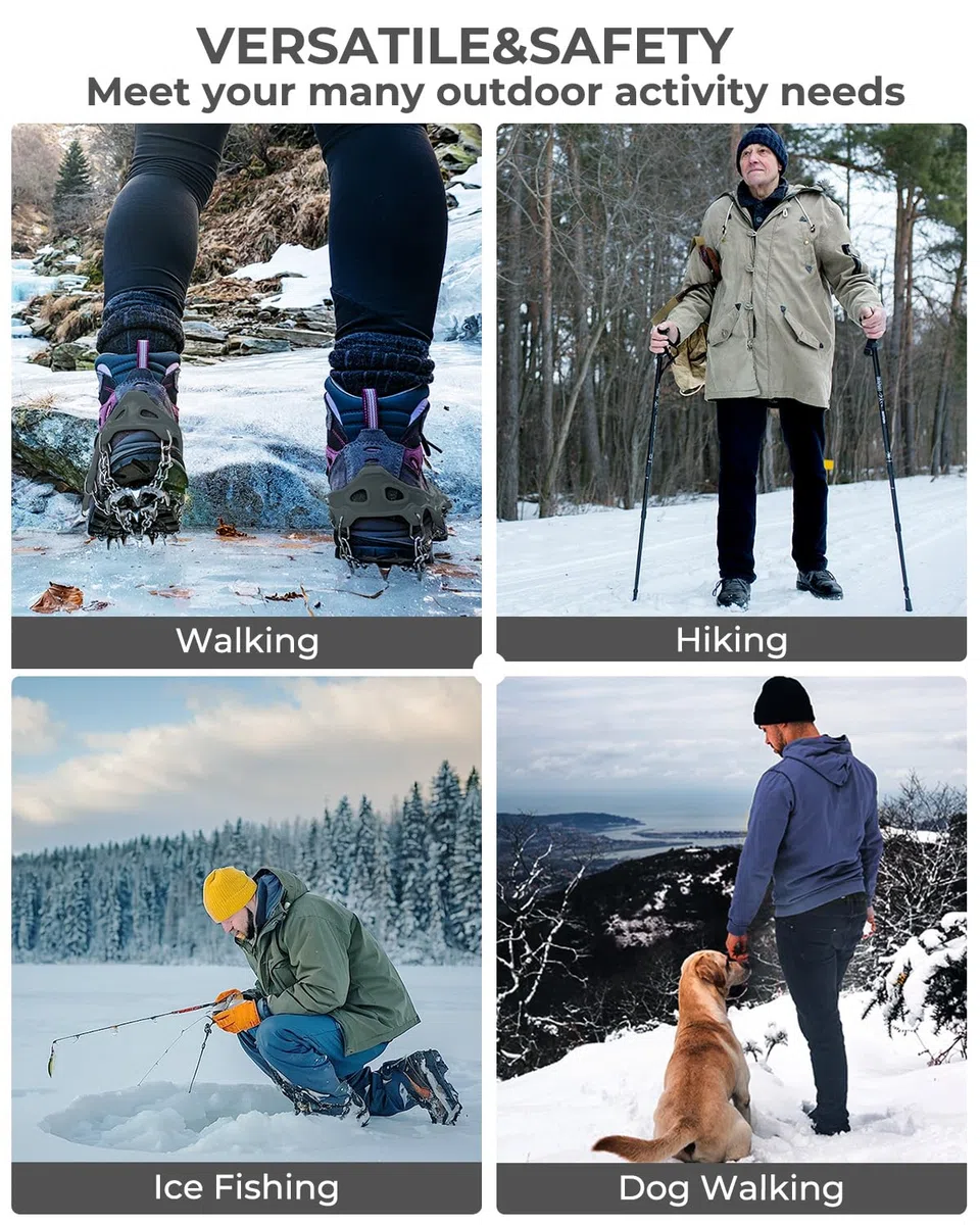 Sportneer Crampones, 19 Dientes Tacos de tracción Nieve y Hielo Tracción para Invierno Deportes Montañismo Escalada Caminar Alpinismo Cámping Acampada Senderismo (Gris, M)
