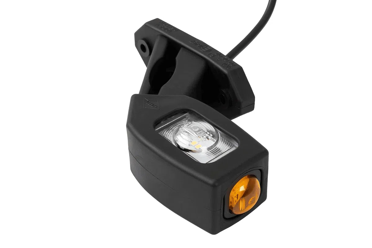 HORPOL LD 2109/P Piloto LED de Gálibo Derecho para Remolque Lámpara de Posición 3 Funciones Blanca Roja Naranja 12V 24V Brazo de Goma Diagonal IP68 Homologada