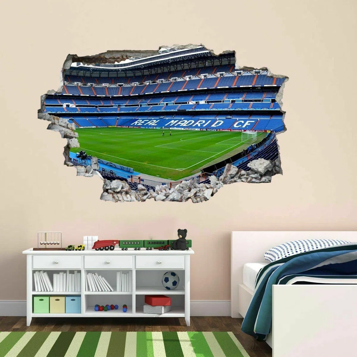 Tatuajes de pared Pegatinas De Arte De Pared Del Estadio Bernabeu Del Real Madrid, Mural Para Niños, Dormitorio, Decoración Del Hogar 55x80cm