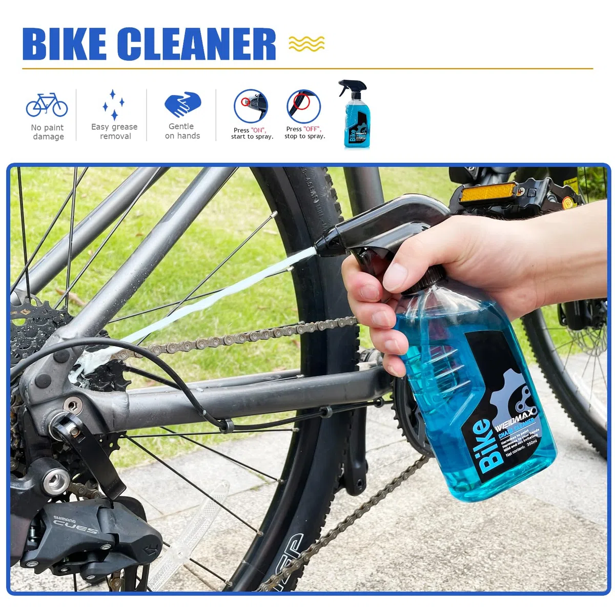 WEIDMAX Limpiador Cadena Bicicleta, 7 en 1 Kit Desengrasante Bicicleta con 350ml Spray Limpiador, 100ml Lubricante para Cadenas, 4 Cepillos y 1 Toalla, Kit Limpieza Bicicleta para MTB Carretera