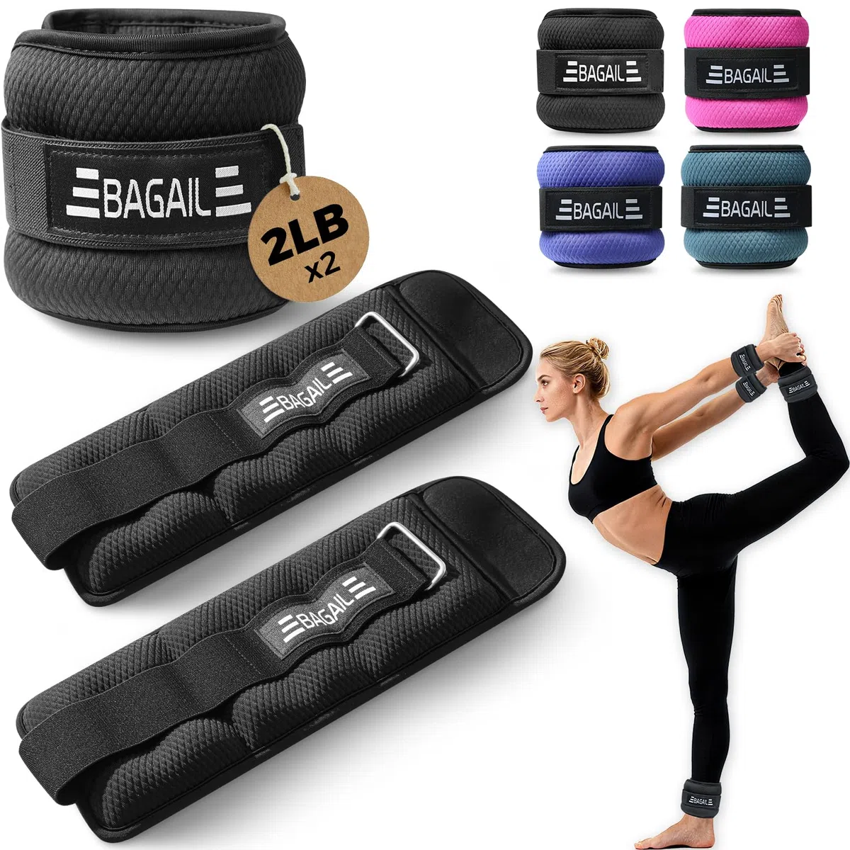 BAGAIL Set de Pesas de Tobillo y Muñeca Unisex, 0,23-2,27 kg por Correa, Diseño Elegante y Ajuste Seguro, Ideal para Caminata, Carrera, Gimnasio Casero y Fisioterapia