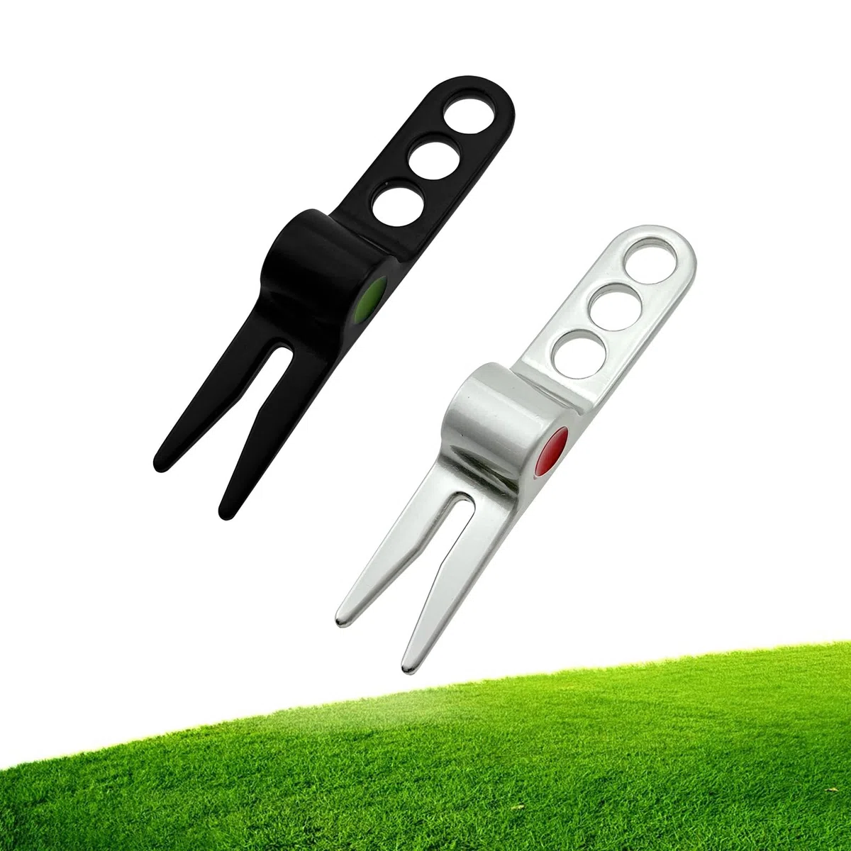 2 herramientas de reparación de divot de golf de metal ligero, herramienta de reparación de marcas de paso de aleación de zinc para golfistas