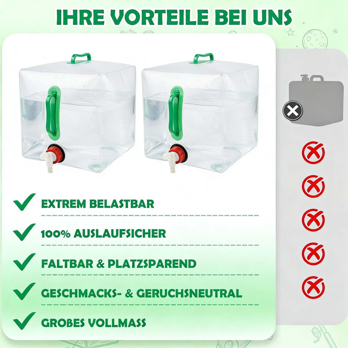 Juego de 2 bidones de agua plegables de 20 L con grifo y asa, bidón de agua con grifo, depósito de agua plegable, bidón de agua potable para camping, emergencias, exteriores, senderismo