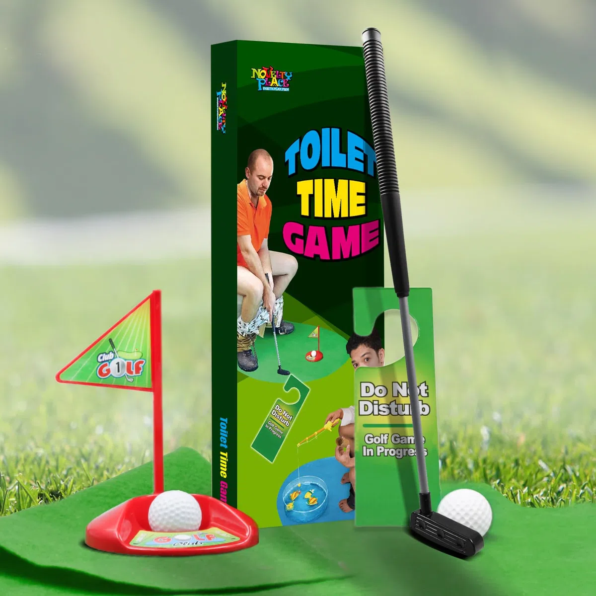 Novelty Place Juego de golf para inodoro, práctica de mini golf en cualquier baño/baño, día del padre, elefante blanco, Navidad, San Valentín, regalos divertidos de broma