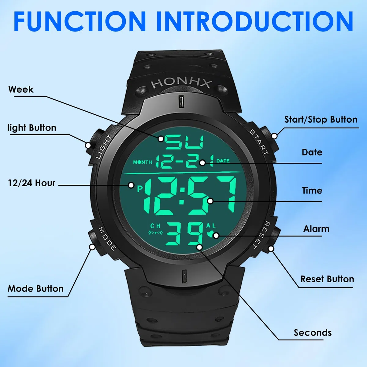 Reloj de árbitro digital negro con temporizador de juego de fútbol, temporizador oficial con cronómetro, alarma de cuenta regresiva