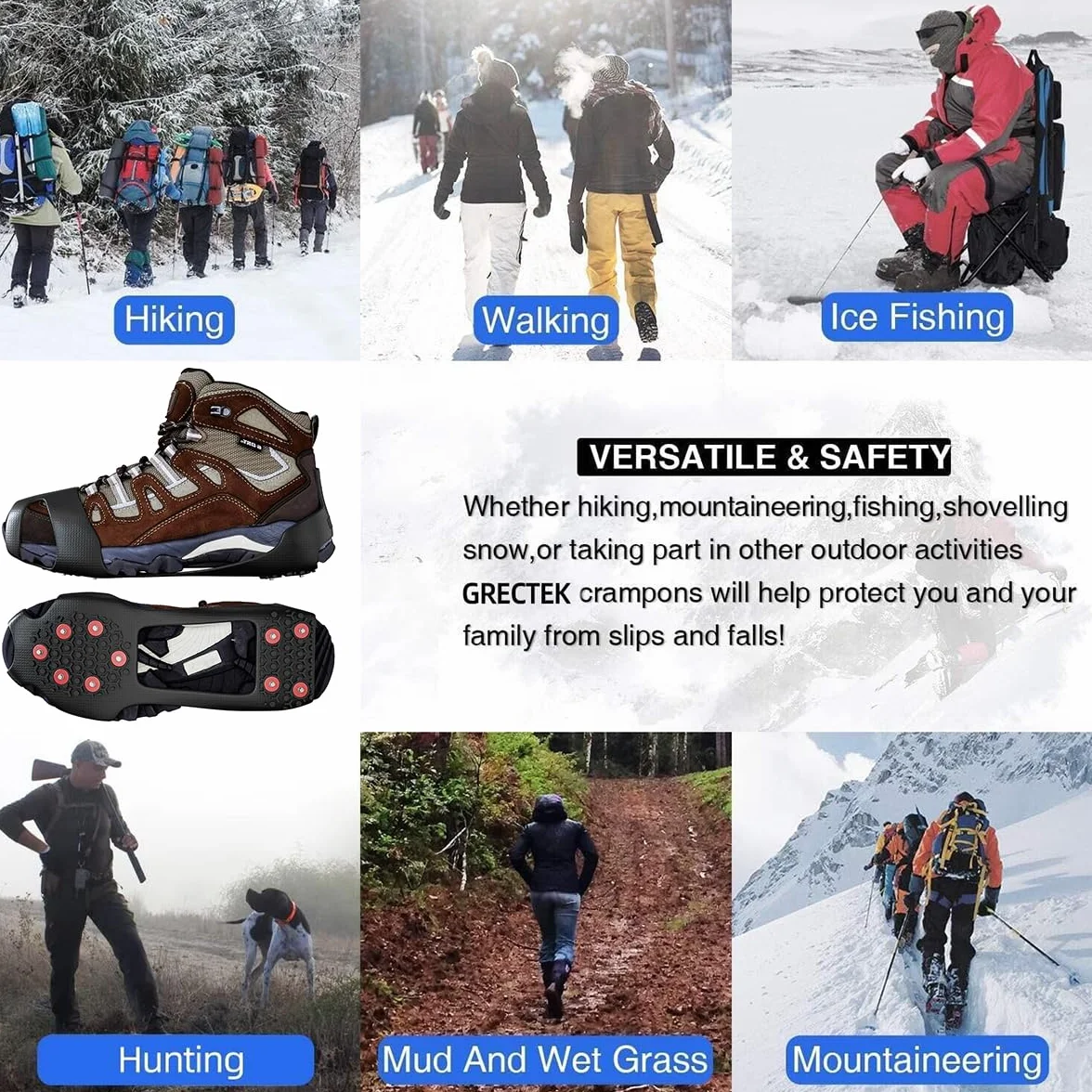 GT20 Crampones para Excursiones Pesca Escalada Trotar Montañismo Caminata sobre Nieve y Hielo