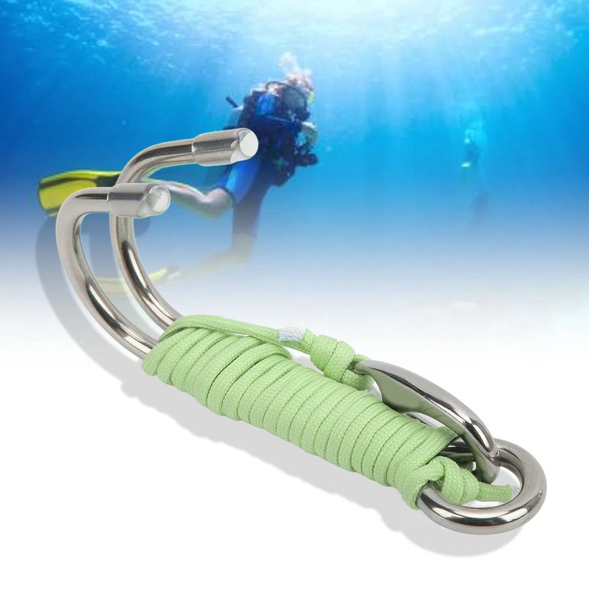 Gancho de Buceo Doble de Acero Inoxidable Gancho de Deriva de Buceo con Línea Resistente al Desgaste Resistente para Accesorios de Buceos en Cuevas, Fotografía Subacuática