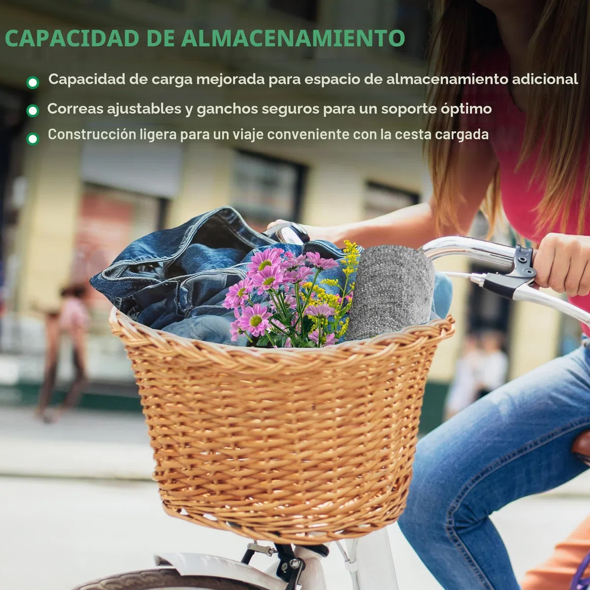 ProSource Wicker Bike Basket Front Cargo for Women and Men, Fits Most Bikes, Beach Cruiser, Stationary Bike, Ebike, Road Bike, Light Brown