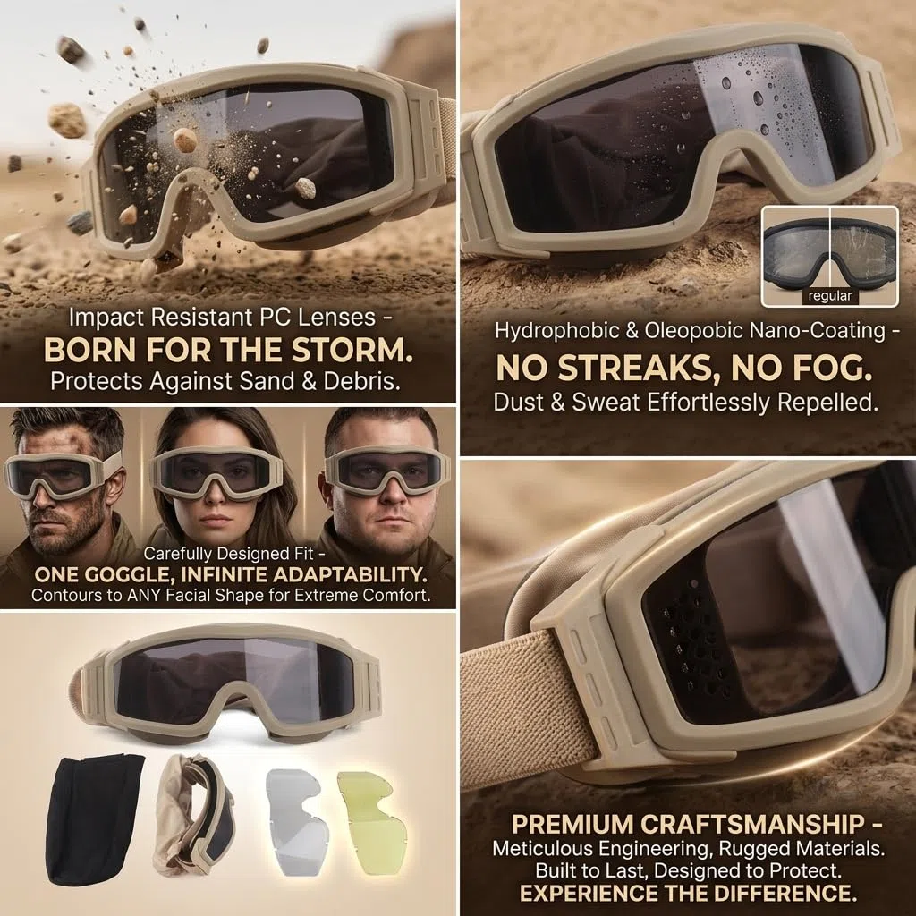 Gafas Airsoft, Gafas Tácticas de Seguridad, Gafas Deportivas para Ciclismo con 2 Lentes y Bolsa de Tela contra el Viento y el Polvo, Resistentes a los Impactos