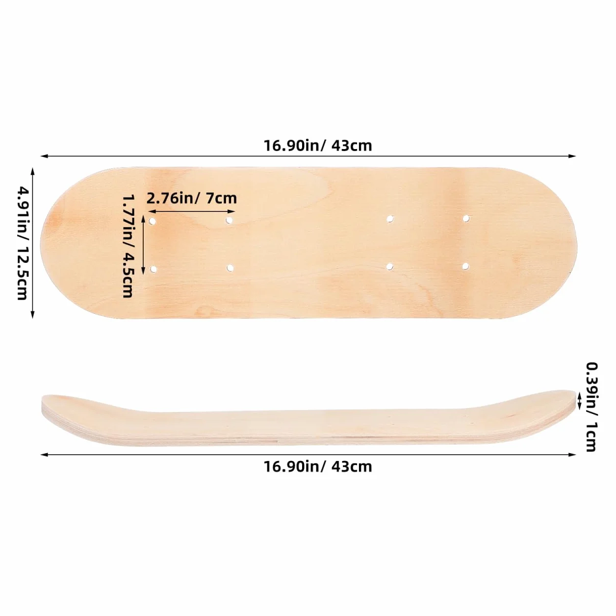 Amosfun Tabla De Skate En Blanco para Niños 16.92" X 4.92" Plataforma De Madera De Arce con Agujeros Preperforados para Pintar DIY Fácil Instalación Repuesto De Patineta Infantil