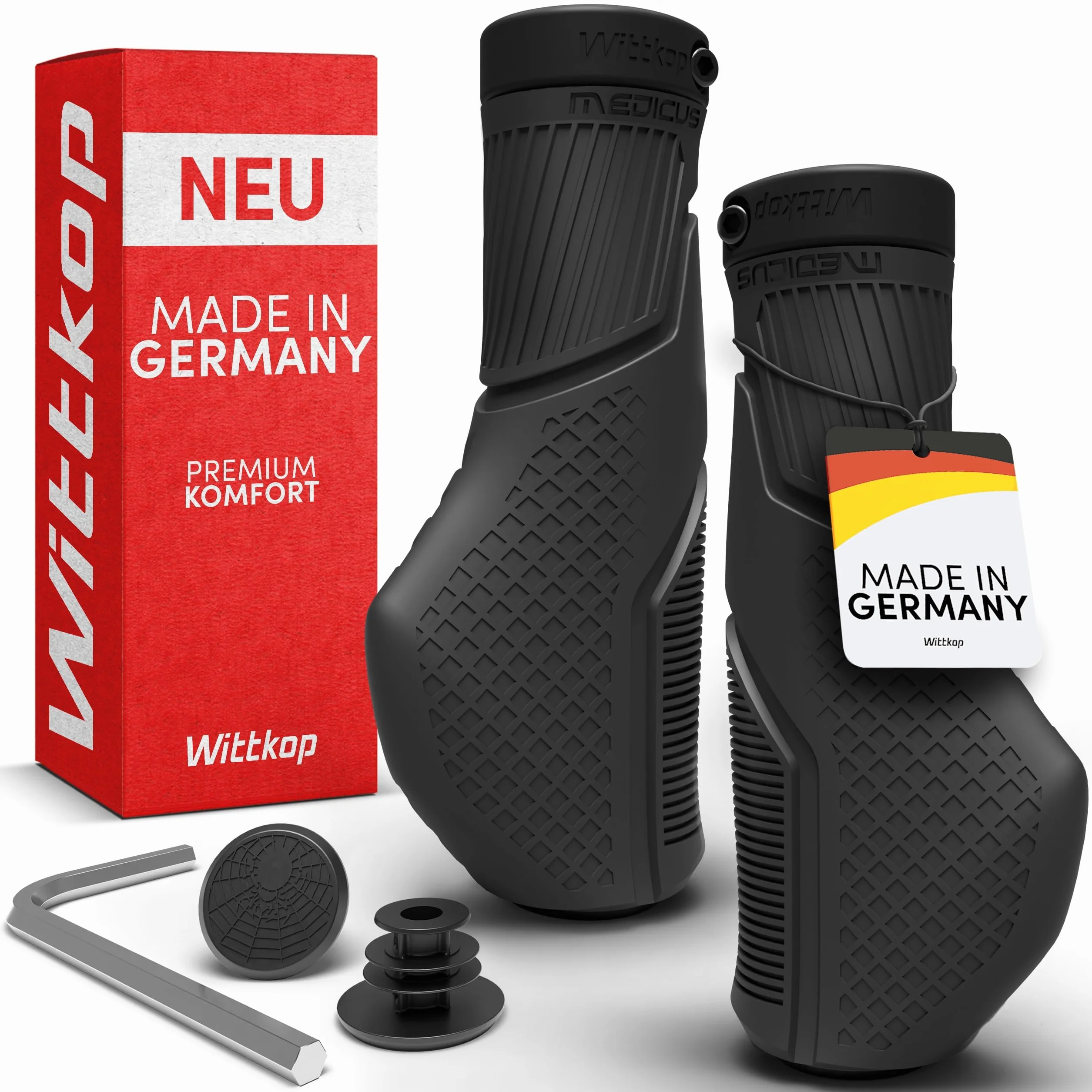 Wittkop Puños de Bicicleta con un Innovador diseño multizona, Fabricados en Alemania. I Diseño ergonómico con Efecto Antideslizante, Zonas de Confort y EFC Incluidas para un Agarre optimizado.