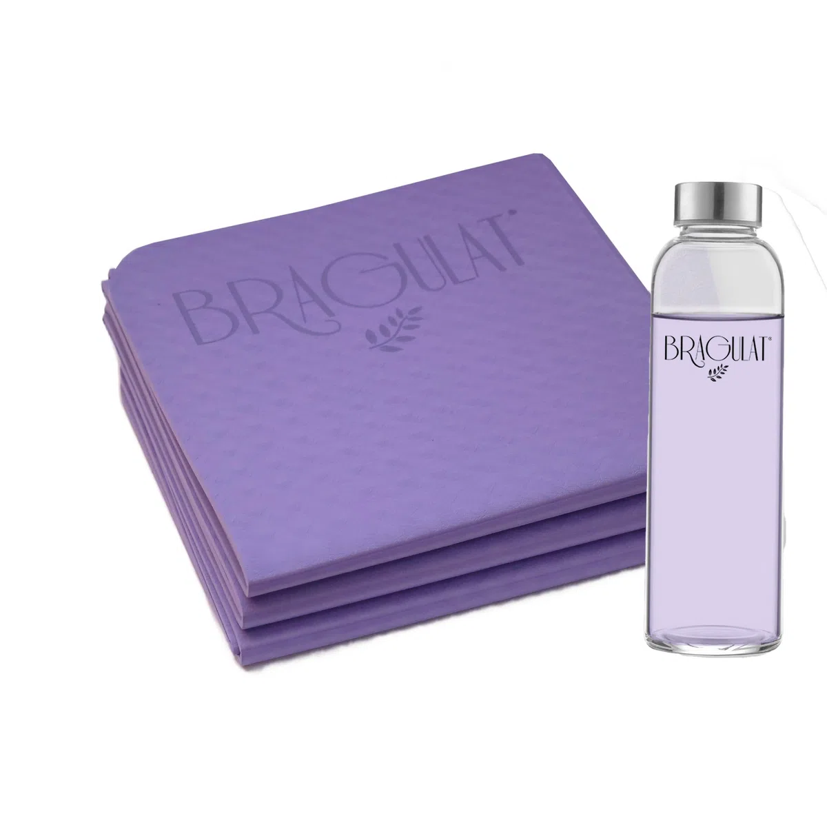 BRAGULAT - Esterilla Yoga Antideslizante 6mm (183cm x 61cm) Plegable con Botella 500ML - Incluye Asa de Transporte y Bolsa con Correa - Esterilla Pilates Antideslizante y Esterilla Fitness