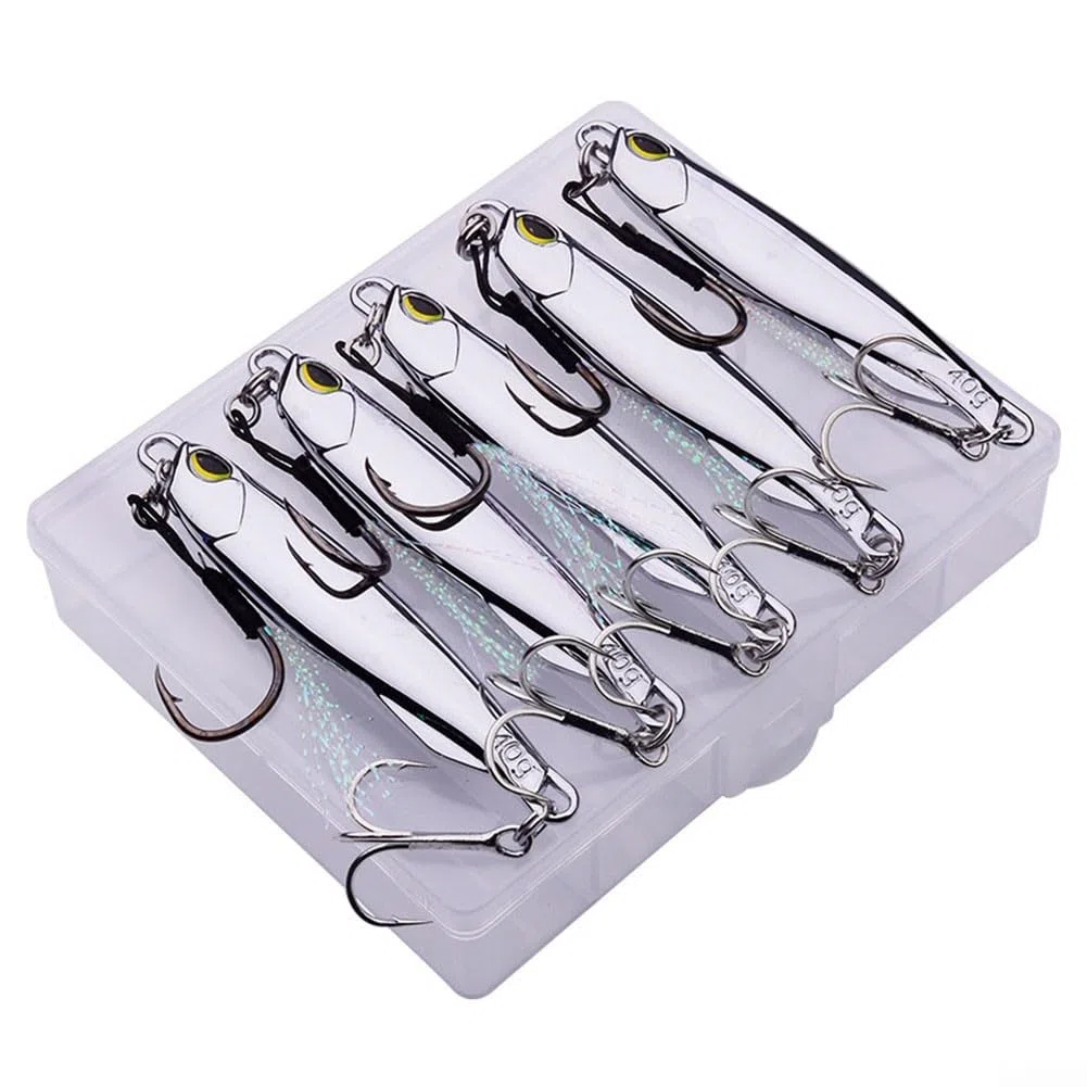 Señuelos de pesca de metal, 5 cebos de cuchara plateada para trucha lubina, agua salada, juego de cebo de pesca de agua dulce