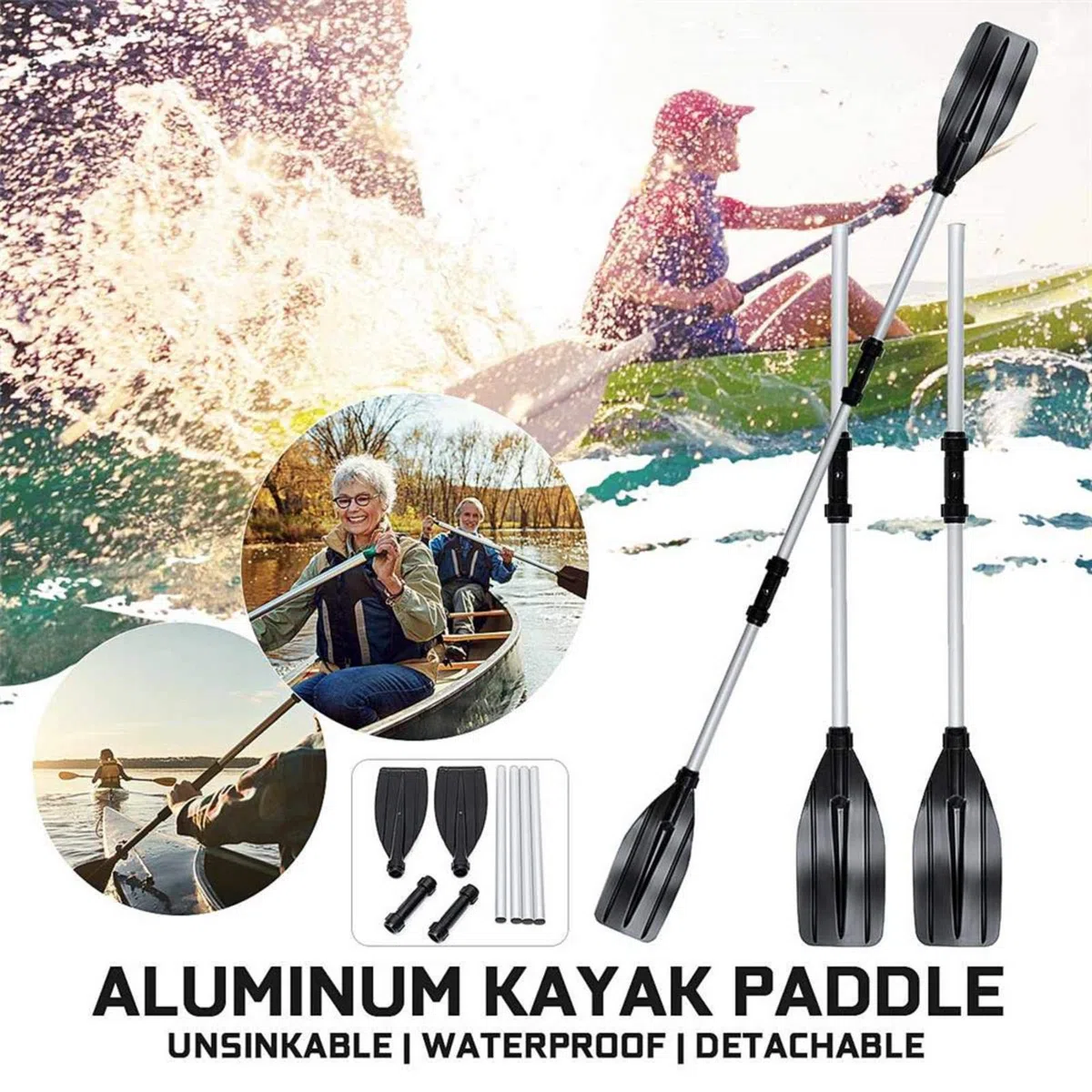 Remo de kayak, doble remo, ajustable, para bote inflable, kayak, canoa, 1 par