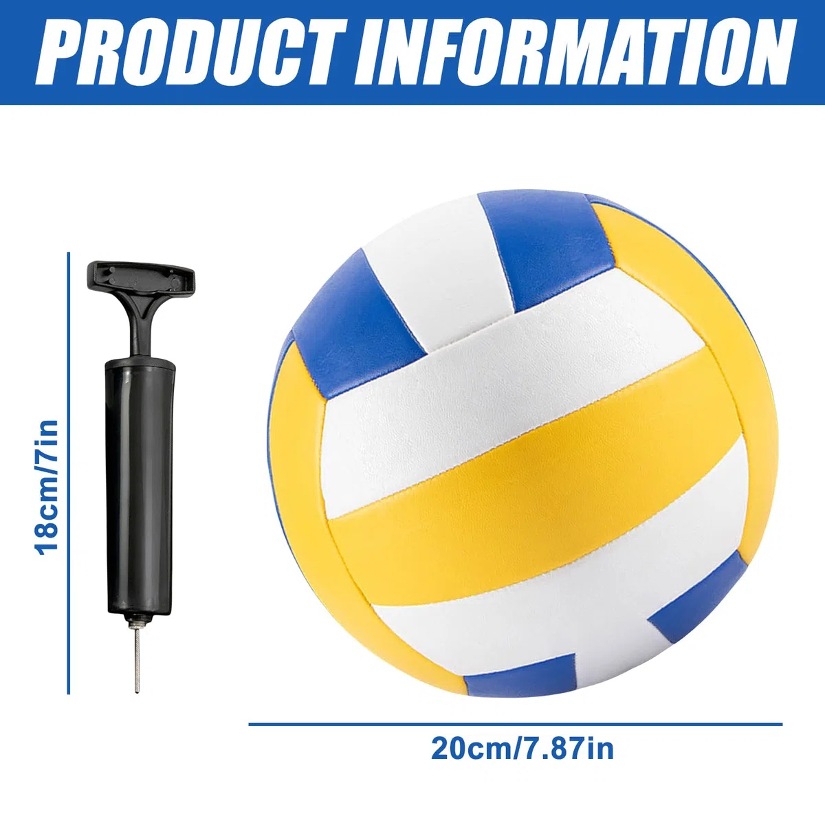 Balón de voleibol de 5 tamaños de PU suave: 2,0 mm de grosor, pelota de voleibol de playa suave, blanco, azul y amarillo, voleibol de playa suave al tacto, para entrenamiento y juegos en