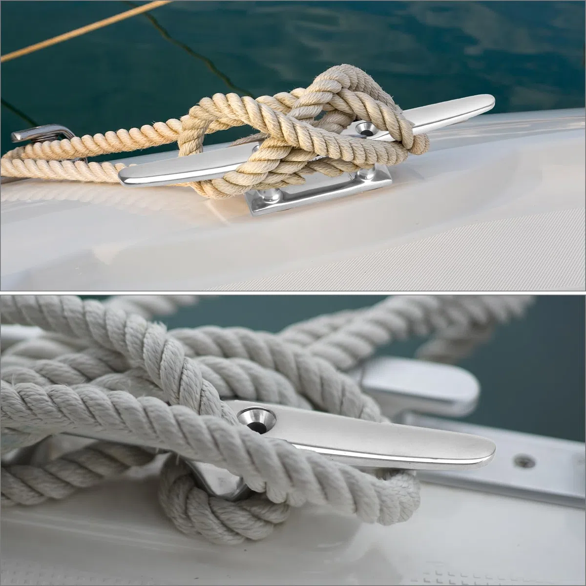 QWORK® Cornamusa de Acero Inoxidable 316, Plana con 2 Orificios, Extremadamente Inoxidable, Resistente al Agua Salada y a los Rayos UV - Cornamusa de Amarre para Cuerdas, Cuerdas, mástiles