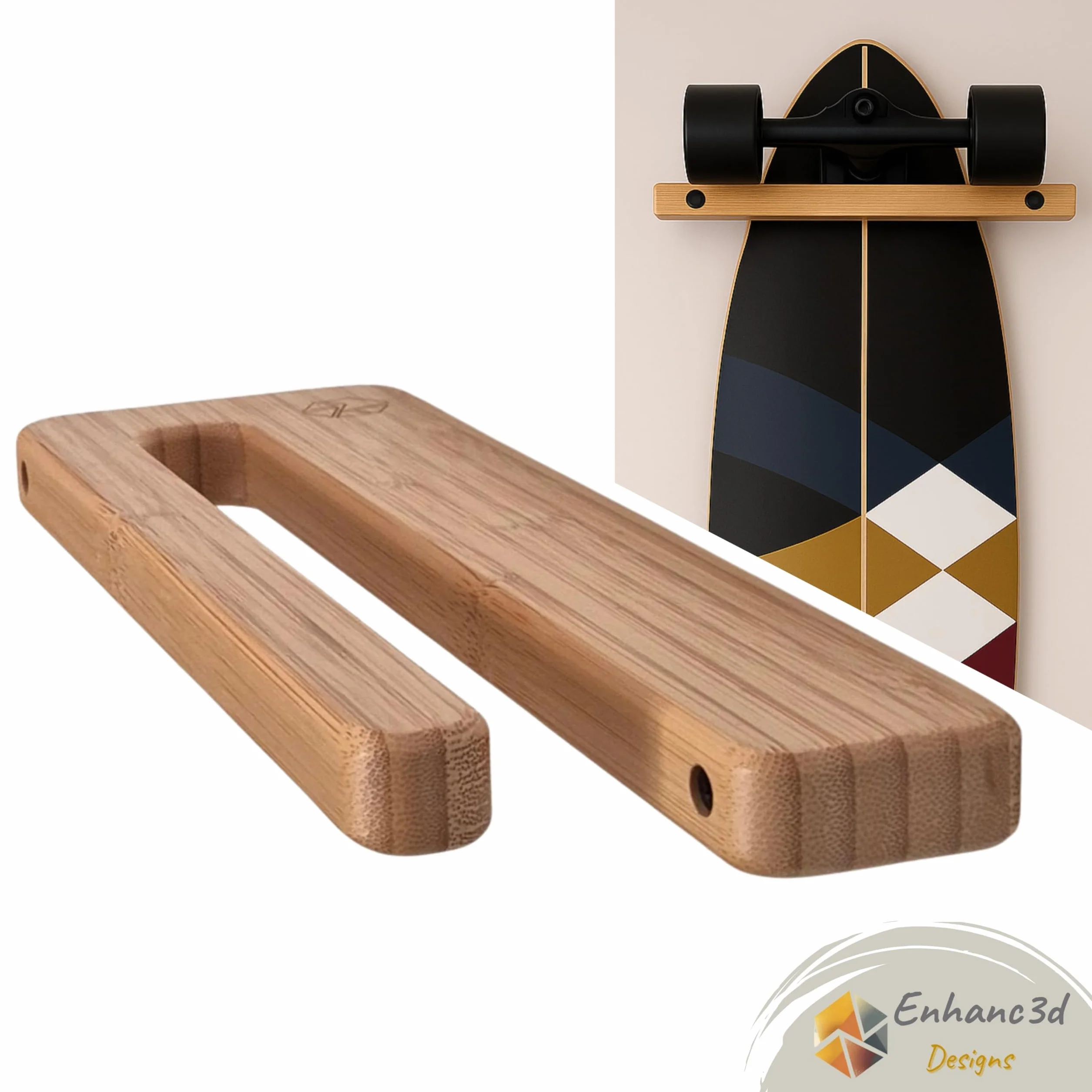 Soporte Skate Vertical en Madera de Bambú - Diseño Moderno y Robusto – Colgador Skate Pared – Soporte Longboard Pared – Diseñado en Europa.
