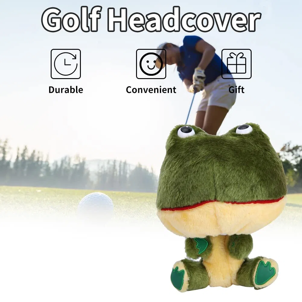 Funda para cabeza de palo de golf de felpa, diseño de personaje de rana con forro de agua que protege los híbridos de madera del conductor, funda de felpa suave para hombres y mujeres, golfistas como
