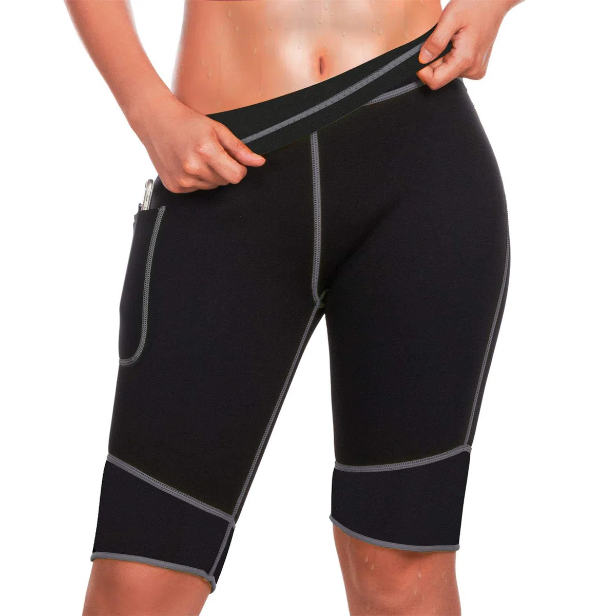 TrainingGirl - Pantalones cortos de sudor de neopreno para mujer con bolsillo para bajar de peso, adelgazar, fitness, yoga, leggings