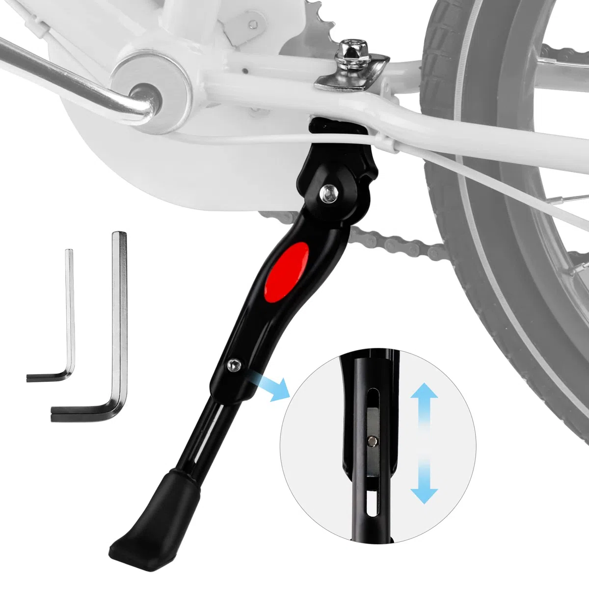 DEWEL Patas de Cabra para Bicicleta, Caballete Bicicletas de Ajustable de 16-20 Pulgadas, Aleación de Aluminio, con Pies Intercambiables para Carretera, Montaña y BMX
