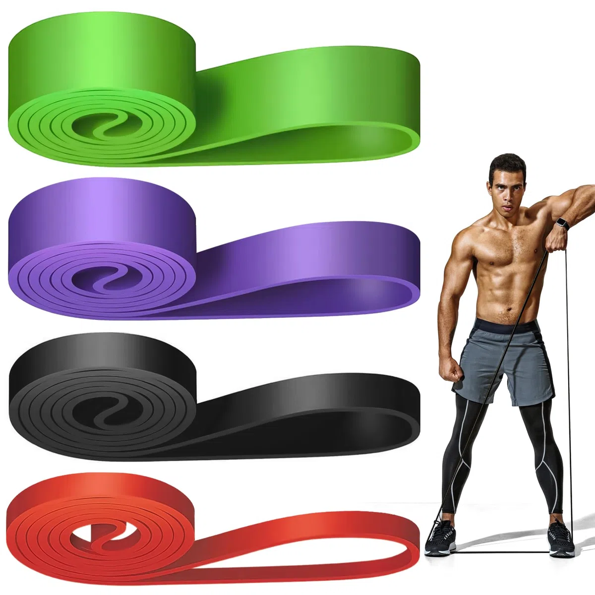 WuGU Banda Elástica de Musculación, Niveles de Resistencia en Bandas Elásticas de Musculación, Bandas Fitness Gomas Elásticas para Deporte, Pilates, Yoga