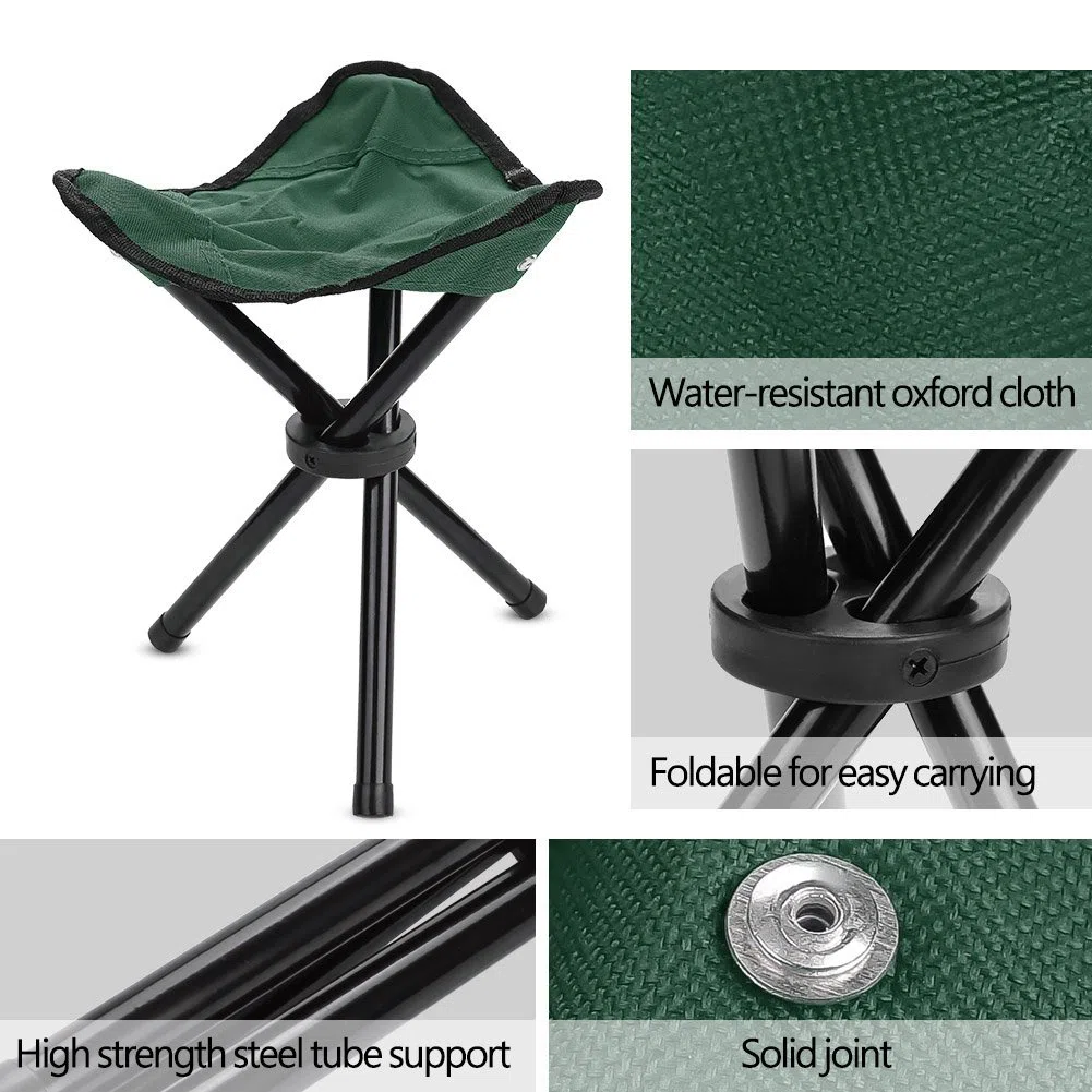 Trípode para Taburete de Camping, Portátil Compacto Ligero Taburete Plegable de 3 Patas Capacidad 220 Libras Silla Plegable para Acampar Al Aire Libre, Caza, Senderismo, Pesca, Barbacoa,(S-Verde)