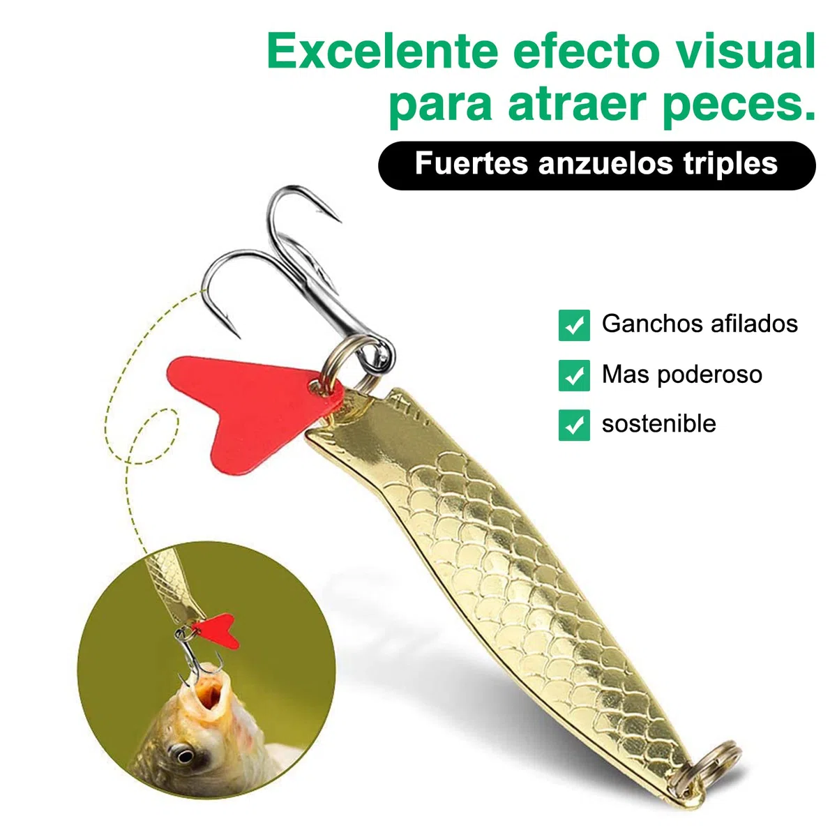 DONQL Juego de 20 señuelos de pesca de metal, con cucharas de metal, anzuelos de pesca, anzuelos, anzuelos, anzuelos