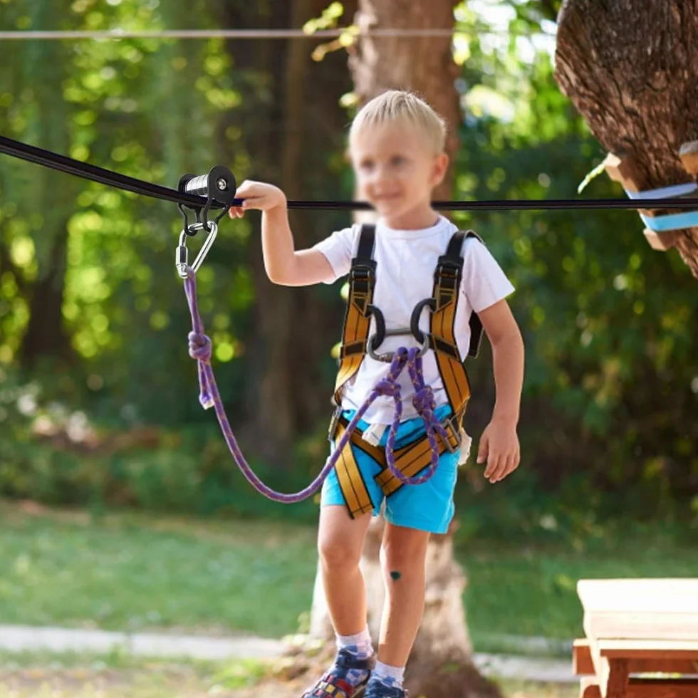 Kit de tirolina Deslizante para Adolescentes, Barra de Mono con polea y Cremallera Que se Puede conectar a Cualquier Slack-Line, Kit de tirolina slackli ne para Adolescentes, para Exteriores