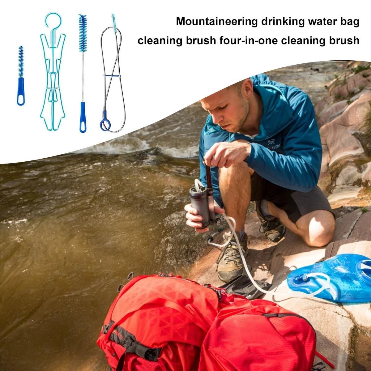 Kit Limpieza para Vejigas Hidratación,Kit Limpieza De Vejiga De Agua,Cepillos De Limpieza para Bolsa De Hidratación,Kit Limpieza 4 En 1 Largo Cepillo Flexible para Manguera,Cepillo Pequeño