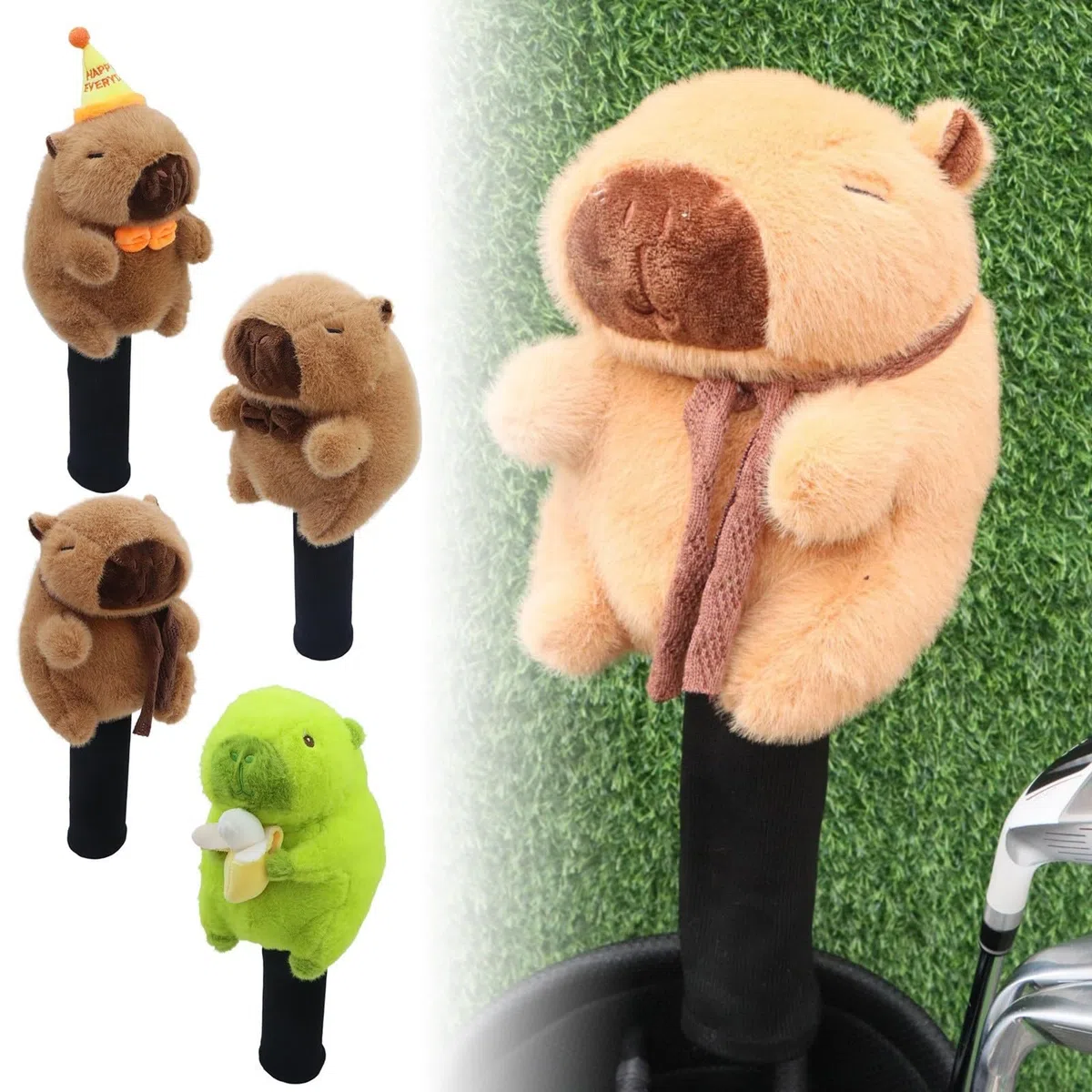 Capybara - Funda para cabeza de palo de golf, funda de conductor de animales de felpa de alta calidad con capa protectora suave, ideal para golf diario, fundas portátiles y duraderas para entusiastas
