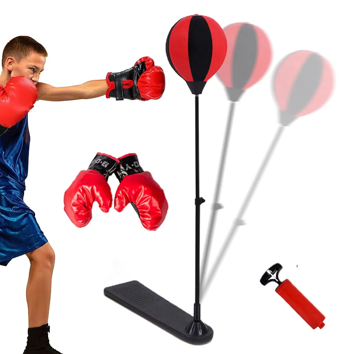 Saco De Boxeo con Soporte - Saco De Boxeo con Guantes Y Base Altura Ajustable para Niños | Deportivo, Kit Estable para Niños y Niñas de 3 a 10 Años para Entrenamiento en Casa Exterior o Interi