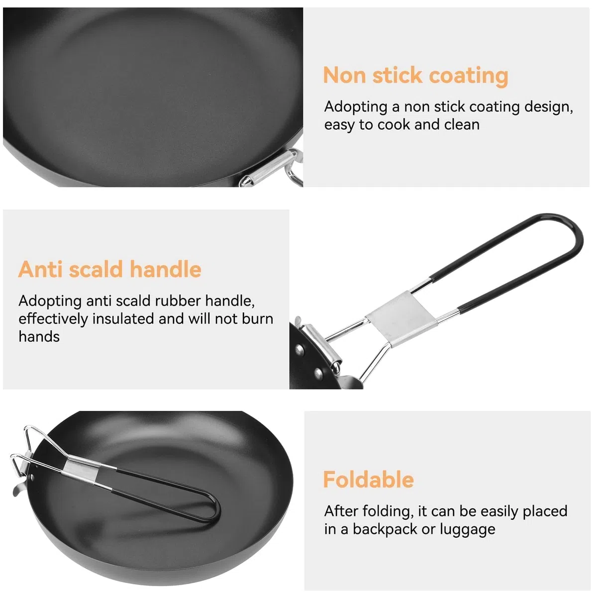 Agatige Mini Plegable Sartén, Sartén Pequeña Antiadherente Portátil Para Tortilla, Sartén Plegable Para Camping, Utensilios Cocina Camping Con Mango Plegable Para Caminatas Al Aire Libre