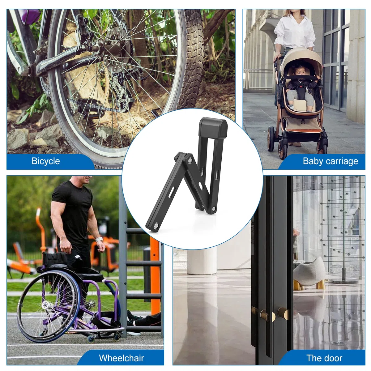 Candado plegable para bicicleta con soporte, incluye 2 llaves y 1 llavero, candado para bicicleta de acero endurecido con 6 articulaciones, MTB, color negro