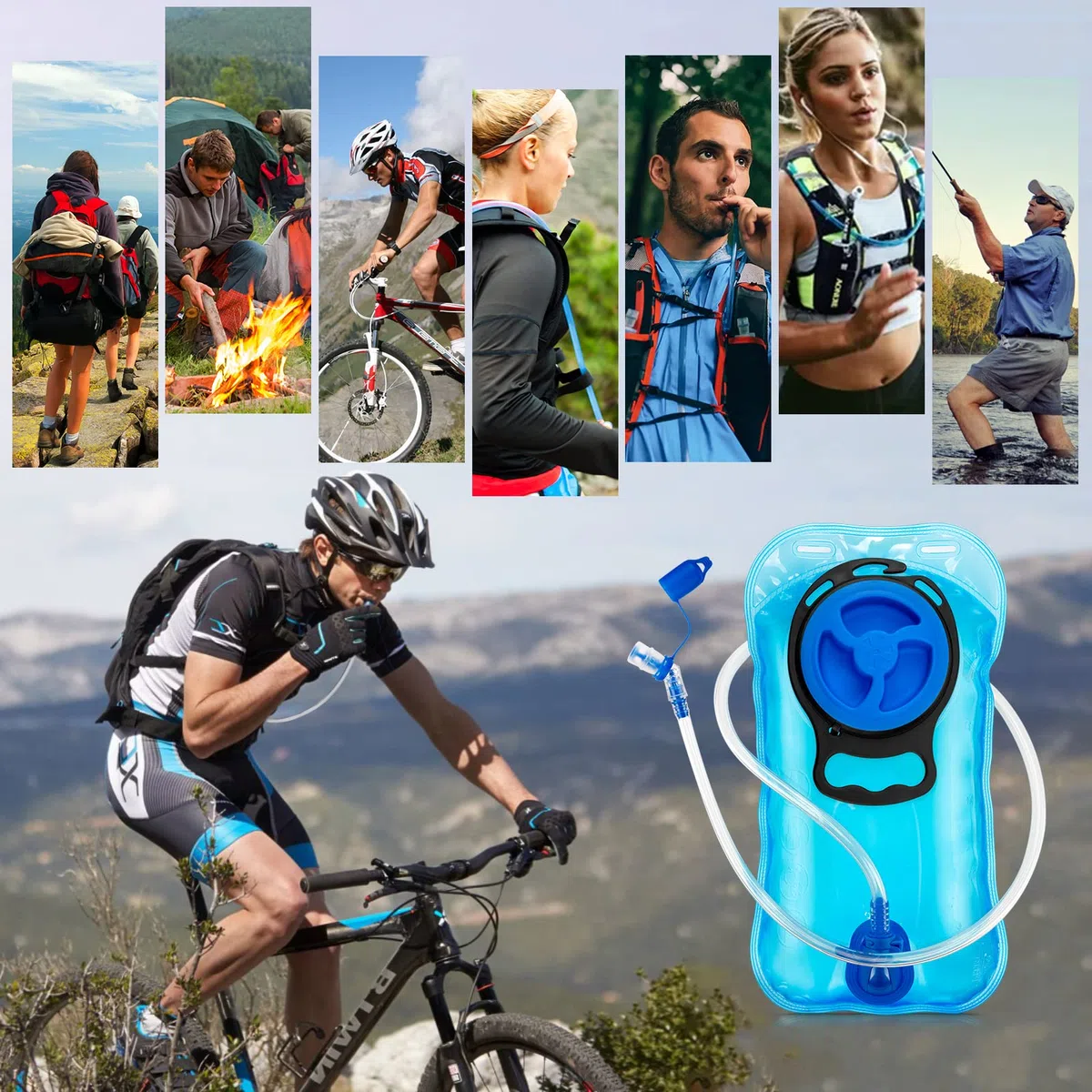 Bolsa De Agua Uktunu Mochila Hidratación 2 Depósito De Dgua Portátil TPU Libre de BPA Tubo Desmontable Apertura Grande Bolsa Hidratación para Ciclismo Senderismo Excursionismo Camping