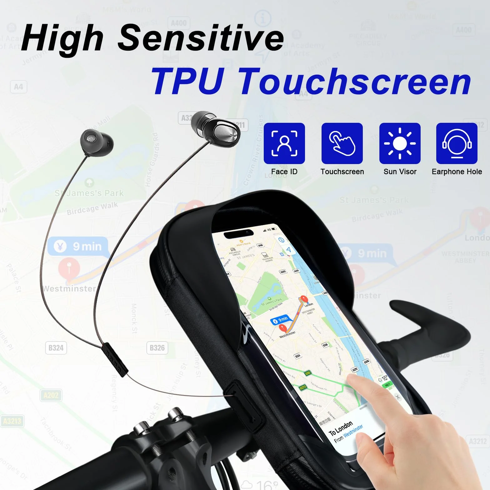 flintronic Bolsa Bici con Soporte para Telefono Móvil, Bolsa Móvil de Bicicleta Impermeable, Soporte Movil Bicicleta, con Ventana para Pantalla Táctil, para iPhone/Samsung/Smartphones de hasta 6,4''