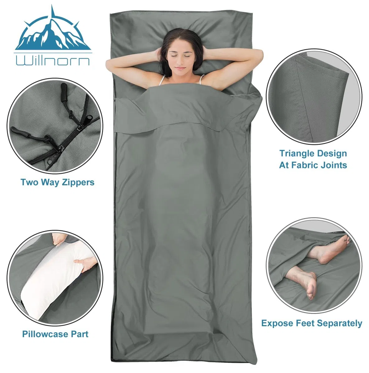 Saco Sabana de Dormir Ultraligero con Cremallera Bidireccional - Saco Sabana de Viaje, 220x95 cm - Ideal para Camping, Hostales, Hoteles y Viajes de Verano