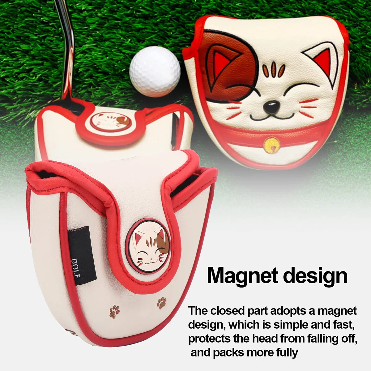 Cubiertas De Cabeza De Putter De Mazo, Cubierta De Putter con Patrón De Gato De La Suerte PU Impermeable Cubierta De Cabeza De Putter De Club Duradera De Moda Y Hermosa
