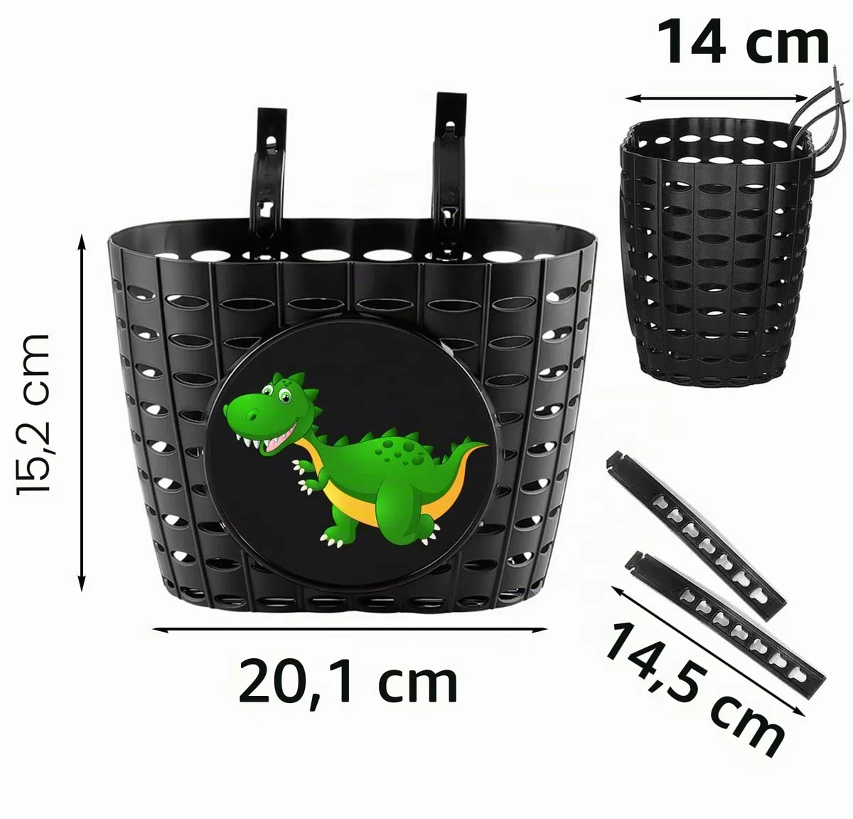 Cesta de Bicicleta para niños con Campana, Linda Cesta de Bicicleta de Dinosaurio para niños pequeños, Cesta de Manillar Delantero de plástico para Scooter, Triciclo