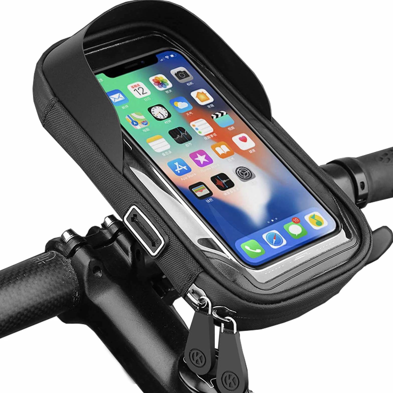 flintronic Bolsa Bici con Soporte para Telefono Móvil, Bolsa Móvil de Bicicleta Impermeable, Soporte Movil Bicicleta, con Ventana para Pantalla Táctil, para iPhone/Samsung/Smartphones de hasta 6,4''