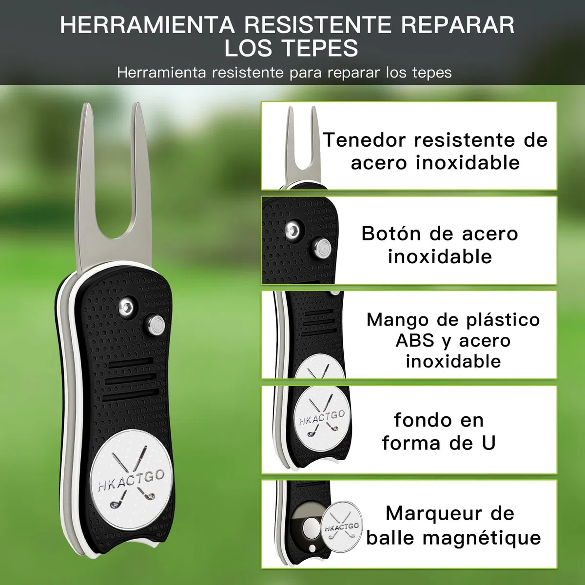 Herramienta de reparación de Divot de Golf con Caja de Regalo de Metal, Acero Inoxidable Resistente de 2 Capas y ABS, Puntas más Gruesas y duras, Plegable, Marcador magnético