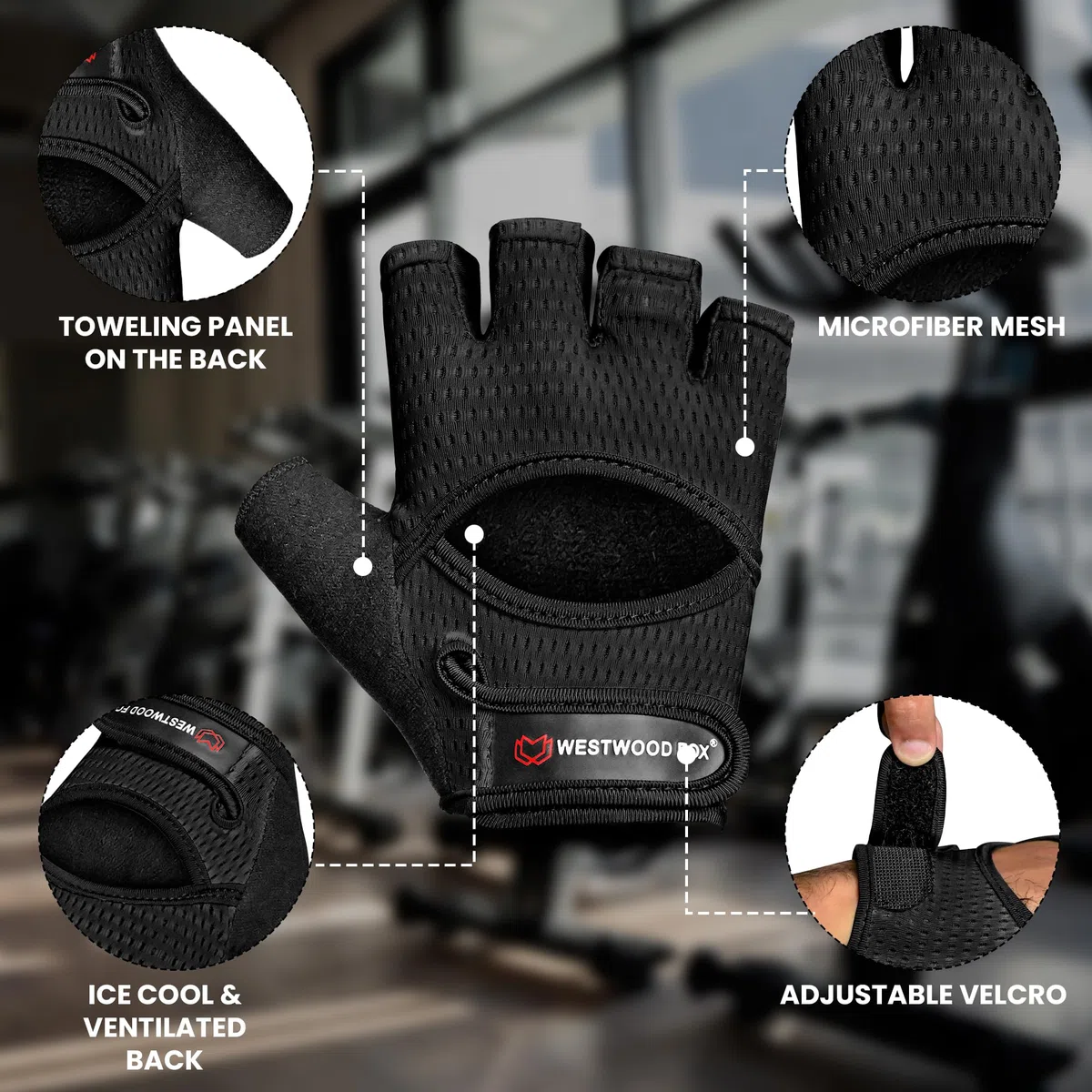 WESTWOOD FOX Guantes de gimnasio para hombres y mujeres: guantes ventilados para levantamiento de pesas, fitness, ciclismo y entrenamiento con acolchado grueso, protección completa de la palma, agarre