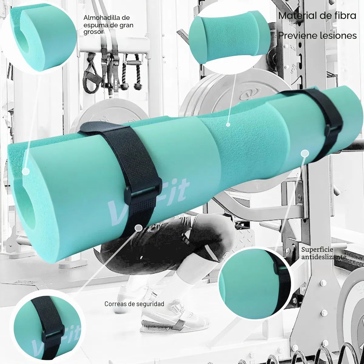 VLFit Juego de almohadillas para pesas para sentadillas, de press de banca, almohadilla gruesa acolchada para empujar la cadera con bolsa de transporte, correas de levantamiento, correas de tobillo