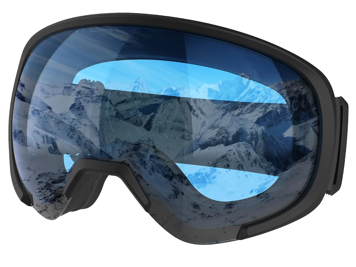 Gafas Esqui Mujer Hombre, Gafas de Esquí OTG Gafas Snowboard Compatible con Casco, Anti Niebla Protección UV Gafas Ski para Esquí, Ciclismo, Snowboard-Azul Claro