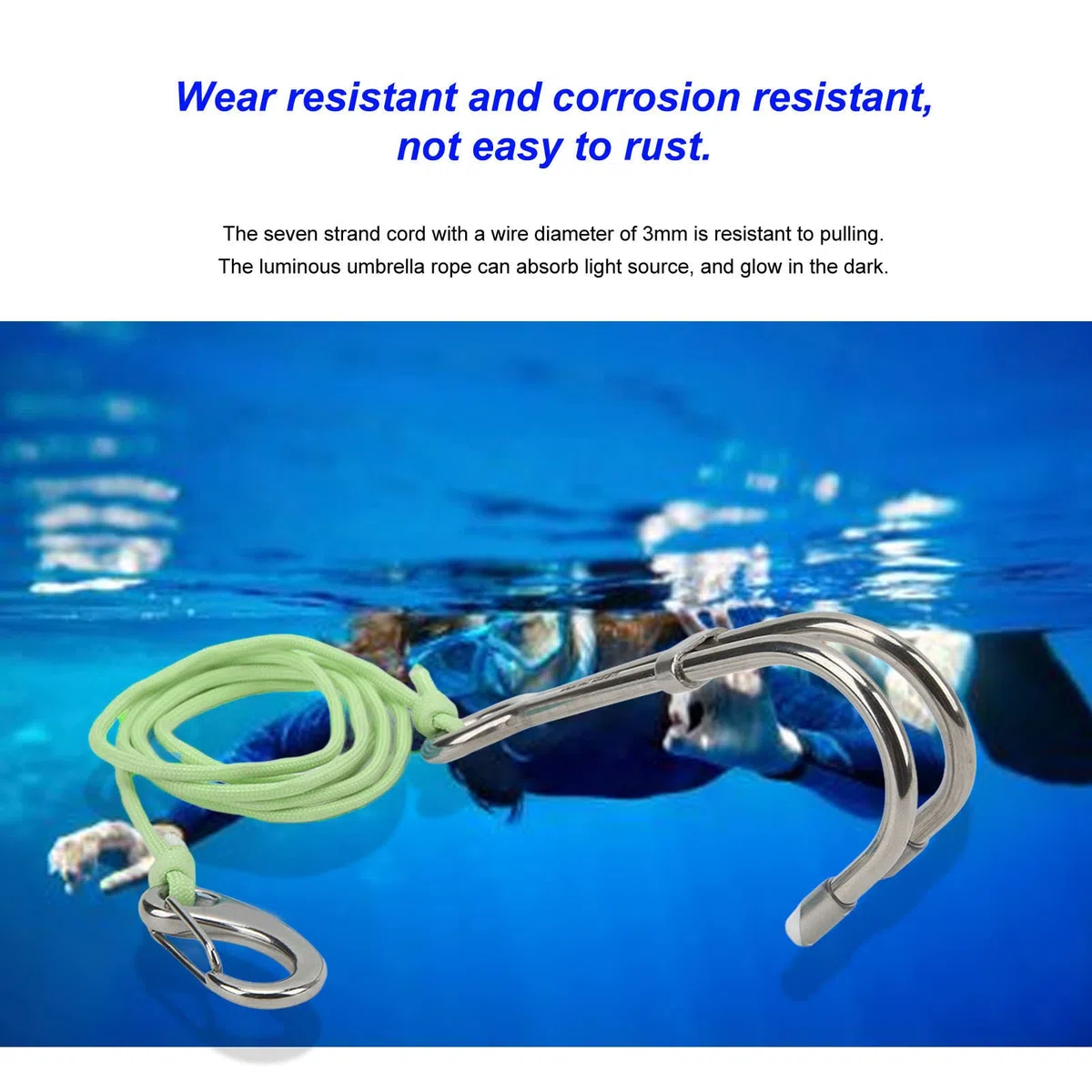 Gancho de Buceo Doble de Acero Inoxidable Gancho de Deriva de Buceo con Línea Resistente al Desgaste Resistente para Accesorios de Buceos en Cuevas, Fotografía Subacuática