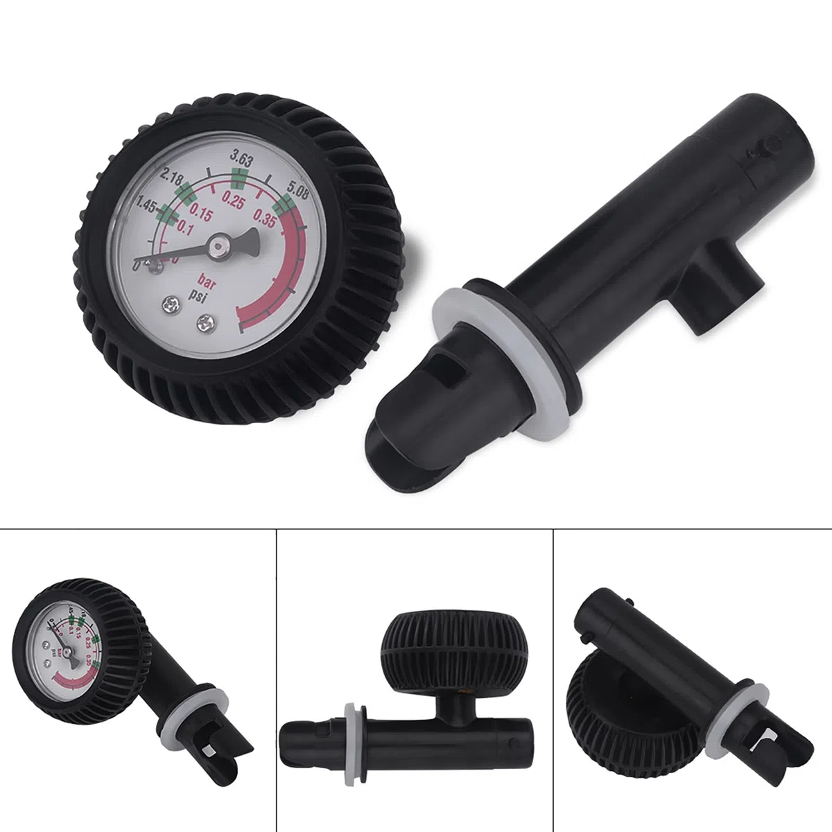 Barómetro de presión de aire para kayak, medidor de presión de aire inflable para botes MAGT Accesorios para kayak Probador de presión de manómetro de nylon para kayak balsa bote inflable surf negro