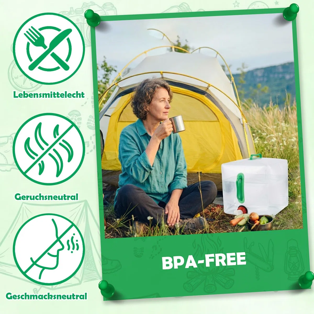 Juego de 2 bidones de agua plegables de 20 L con grifo y asa, bidón de agua con grifo, depósito de agua plegable, bidón de agua potable para camping, emergencias, exteriores, senderismo