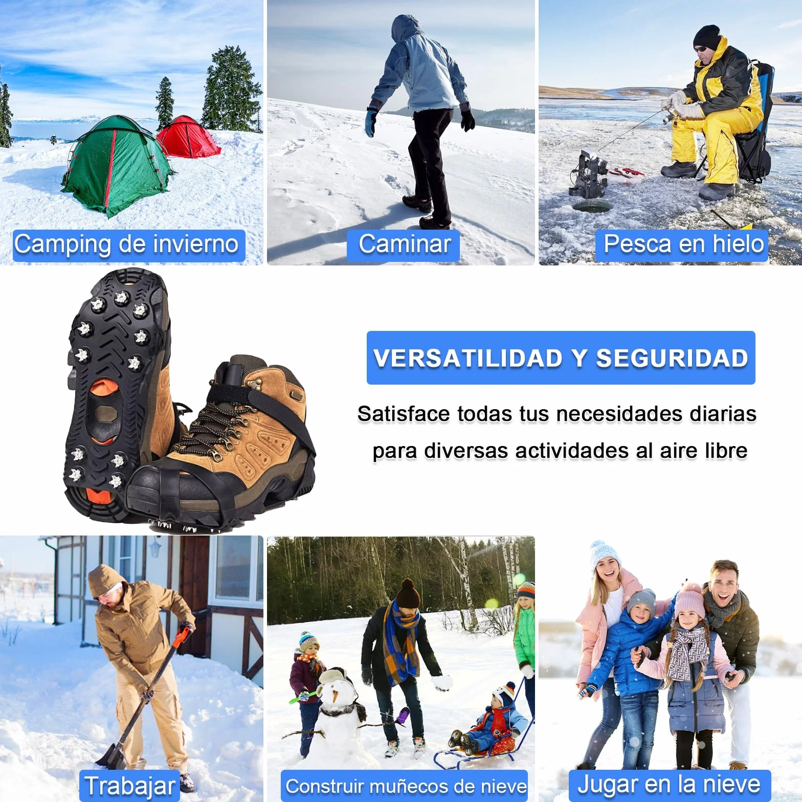 Crampones Inoxidable Nieve Hielo, Crampones Ligeros Trail Running, Portátil Antideslizante Excursiones Pesca Caminata