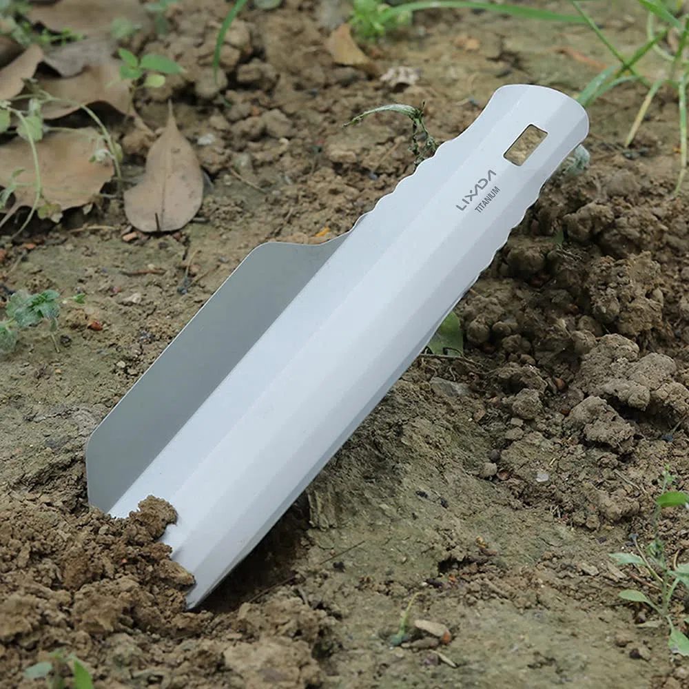 Lixada Pala de mano de titanio para jardín, camping, senderismo, mochilero, con clip